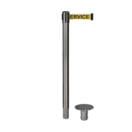 Stanchion Belt Barrier Removable Base Sat.Steel Post 7.5ftServ..Belt